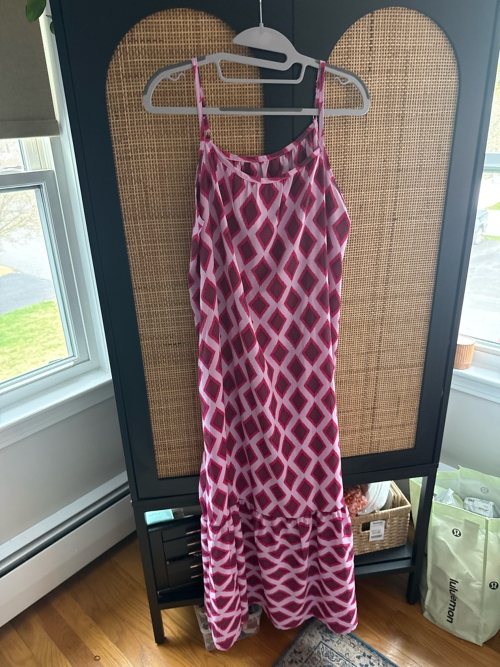 Sleeveless Pink & Burgundy Geometric Maxi Dress